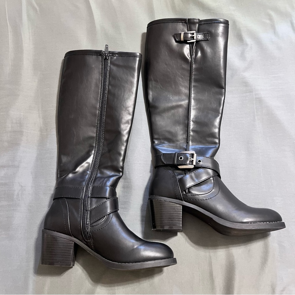 Black faux Leather zip up Boots